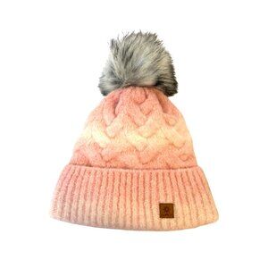 Woolk Poland Pom Beanie Pink Gray Gradient Hat Warm One Size Adult Snow Ski